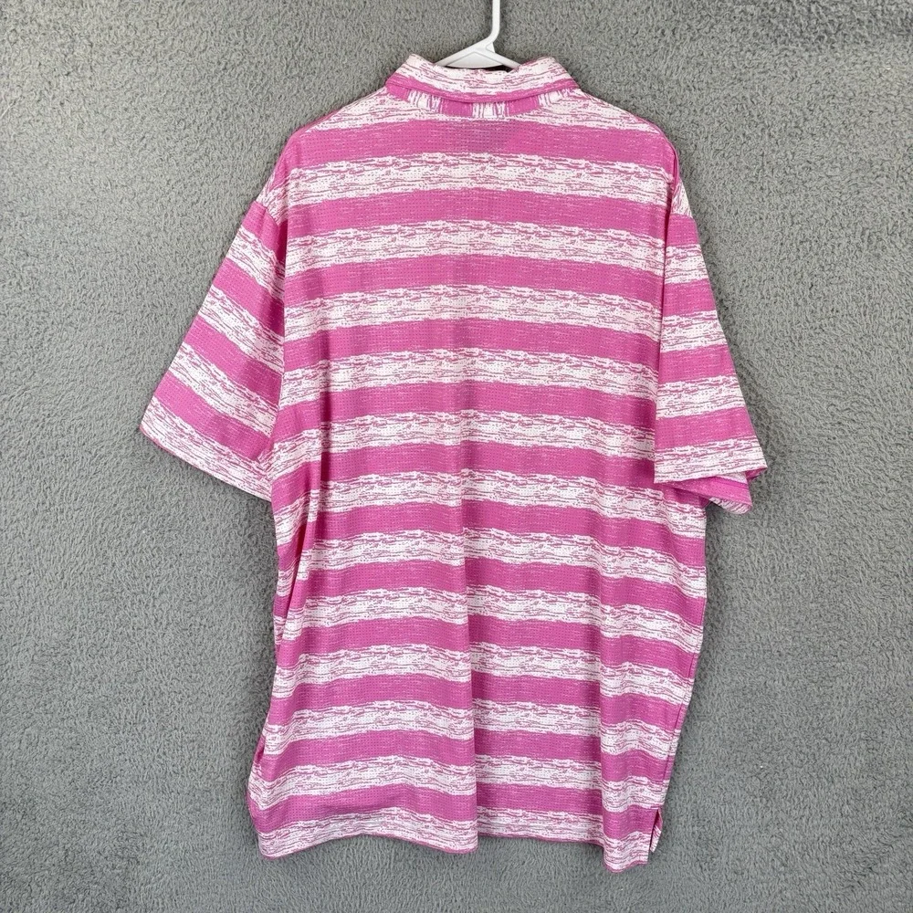 Adidas Golf Polo Men's 2XL Pink Painted Striped Performance Stretch Vented Shirt